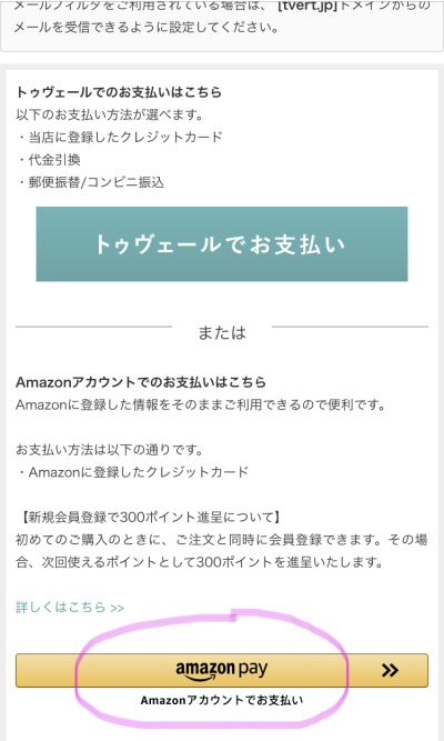 トゥヴェール公式サイトでの支払い選択